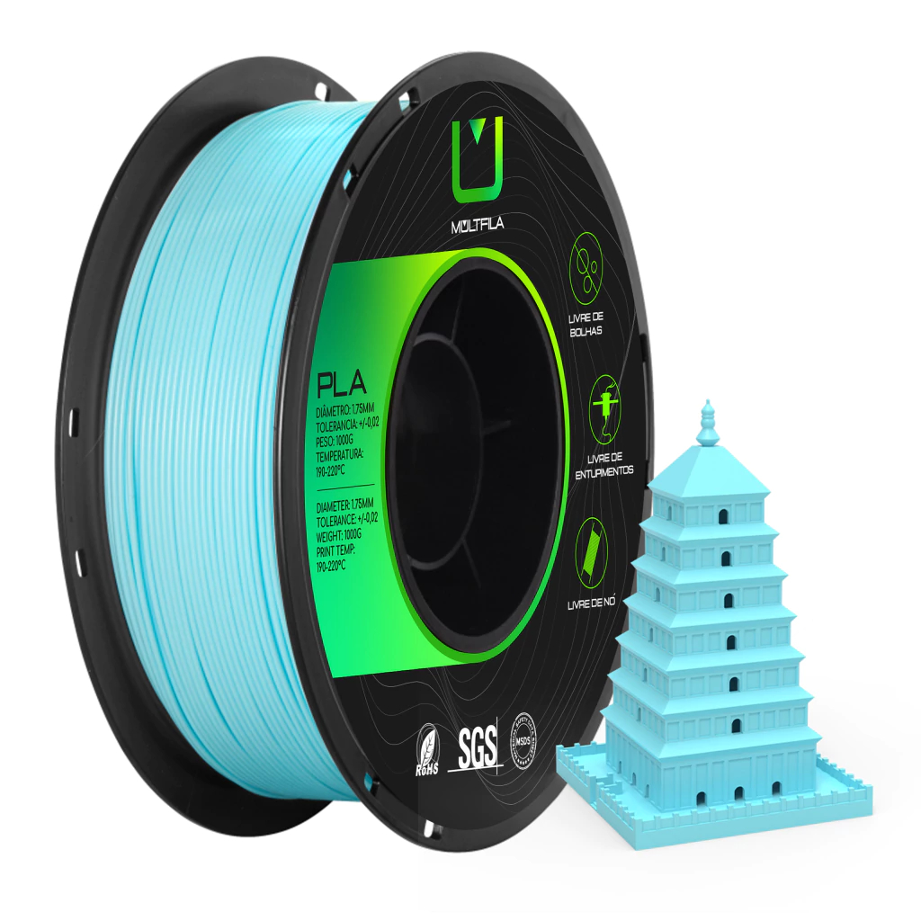 Filamento Pla Azul Claro 1kg Multfila Impressora 3d 1.75mm