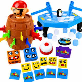 Kit Jogo Barril Do Pirata Pinguim Quebra Gelo Cubo das Emoções Jogo Educativo Interativo Presente