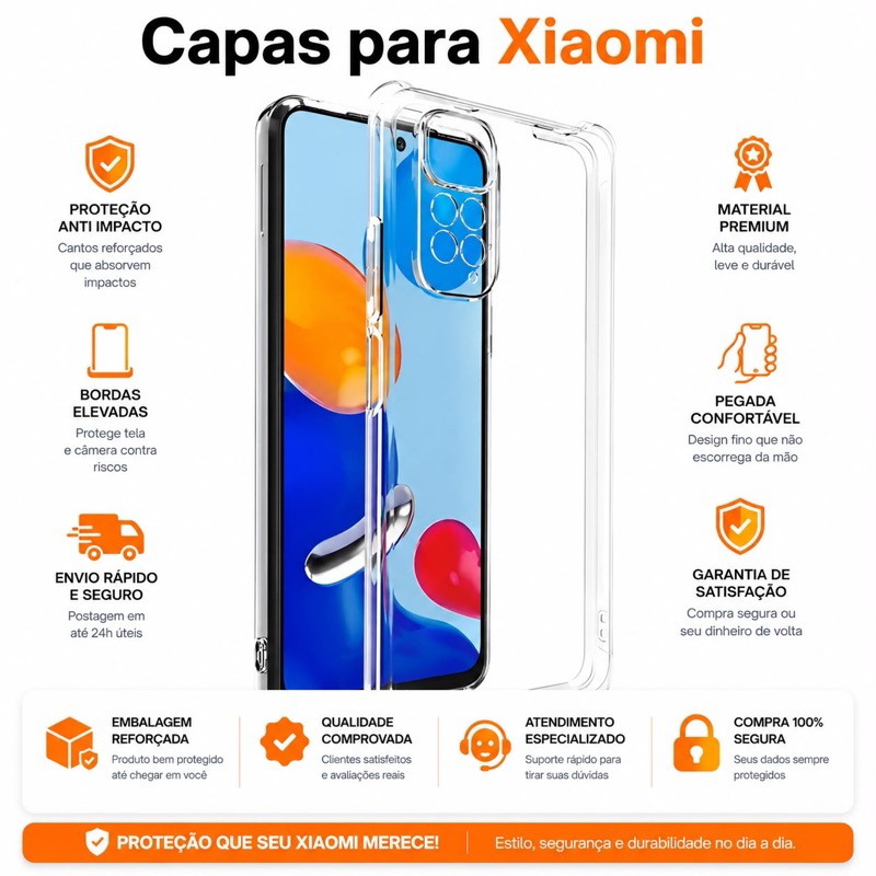Capa Capinha Transparente para todos modelos Xiaomi Redmi Note 8 9 10 11 12 13 14 15 Anti Impacto