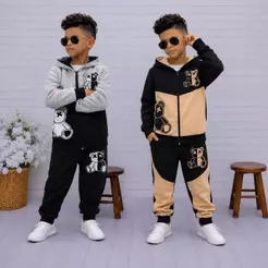 Conjunto Infantil Menino Abrigo Calça E Casaco Estiloso Inverno Moletinho Calça+Casaco 4 ao 14