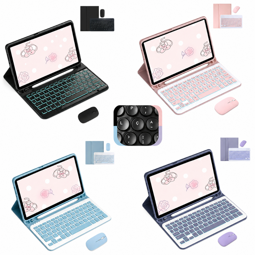 Capa para Samsung S6 lite/A11 Plus/A9 Plus/A9/A8/A7/S10FE/S9FE/S9/S8/S7 C/ ABNT2 Teclado iluminado e mouse(com tecla Ç)