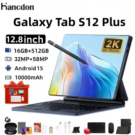 【Teclado e mouse grátis】Tablet PC Galaxy Tab S12 PLUS 12.8" HD 48MP + 24MP ROM 16GB + 512GB Android …