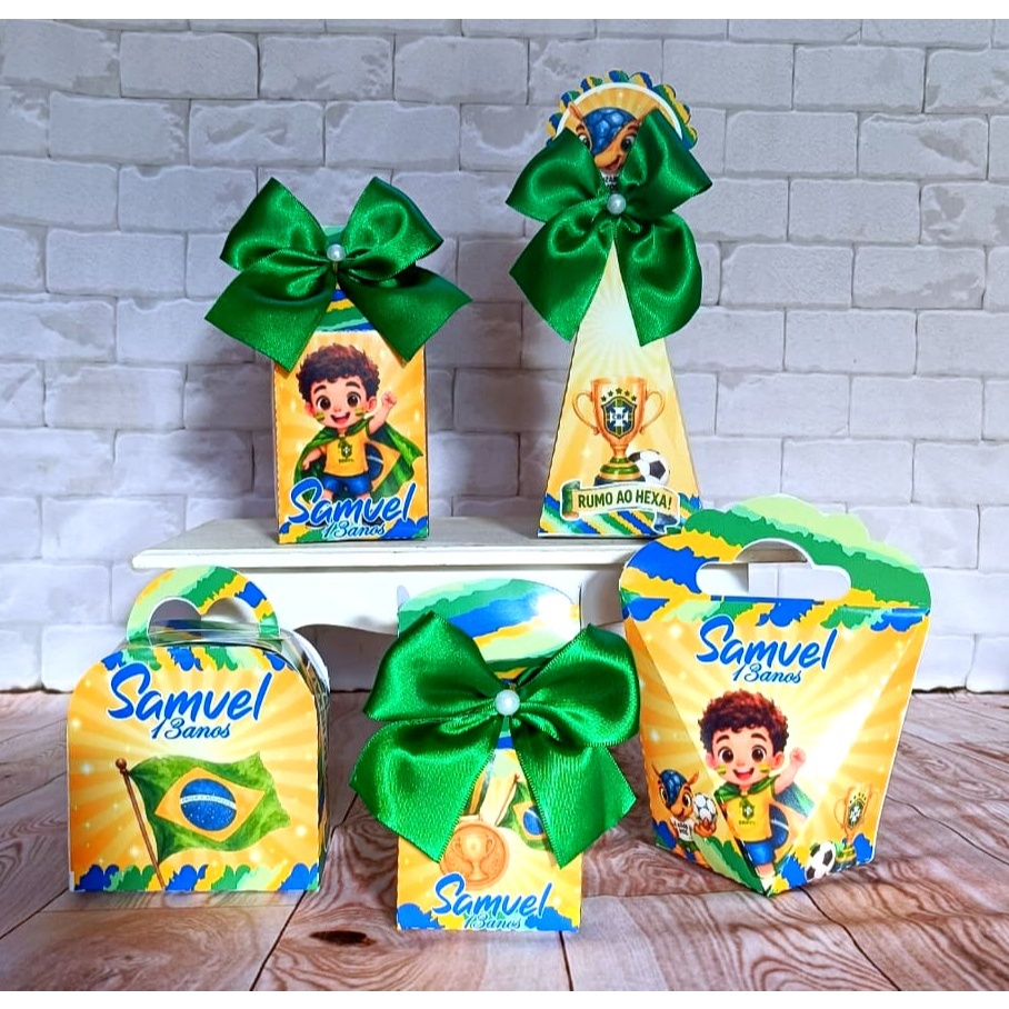Kit Caixas Personalizadas Brasil Futebol | Copa do Mundo | Lembrancinha Aniversário Infantil | Personalizado