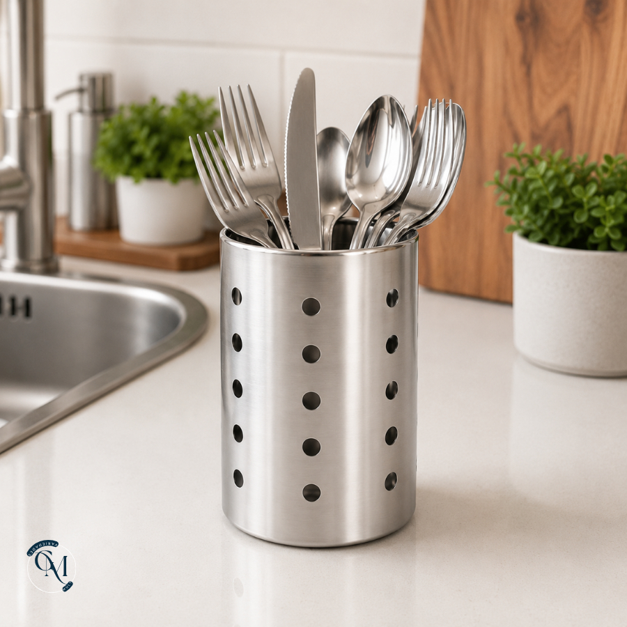 Porta Talher Em Inox Vazado 10x15cm Escorredor Organizador Cozinha