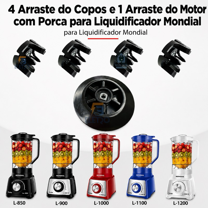 Arraste do Motor e 4 Arraste do Copo Liquidificador Mondial L900 L1000 L1100 L1200