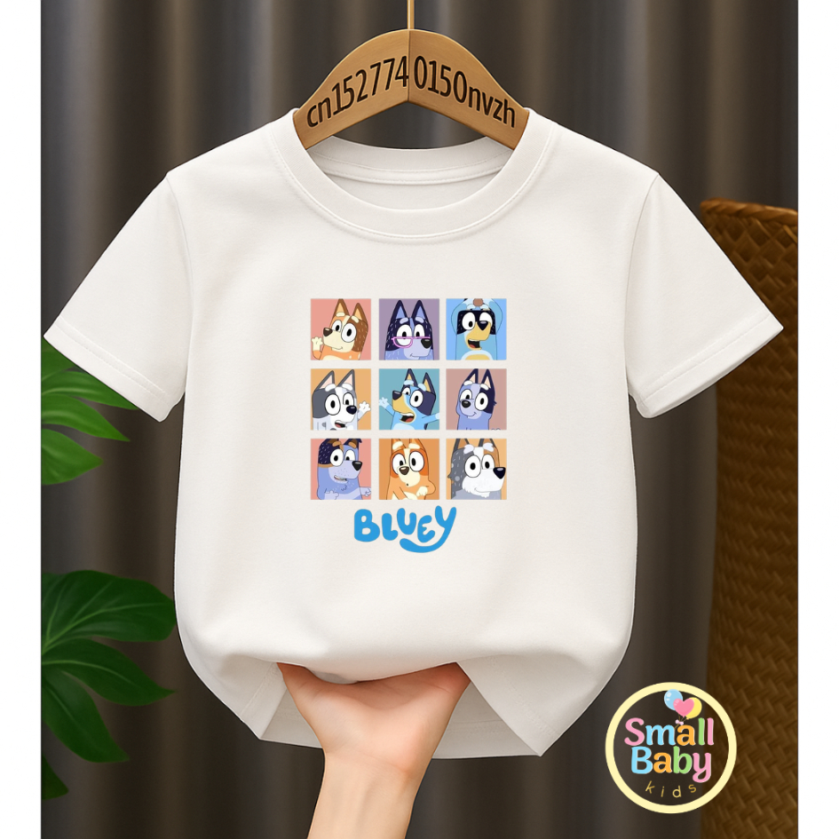 Camiseta Infantil Juvenil Feminina Bluey Amigos Estampa Divertida Roupa infantil Confortável Casual