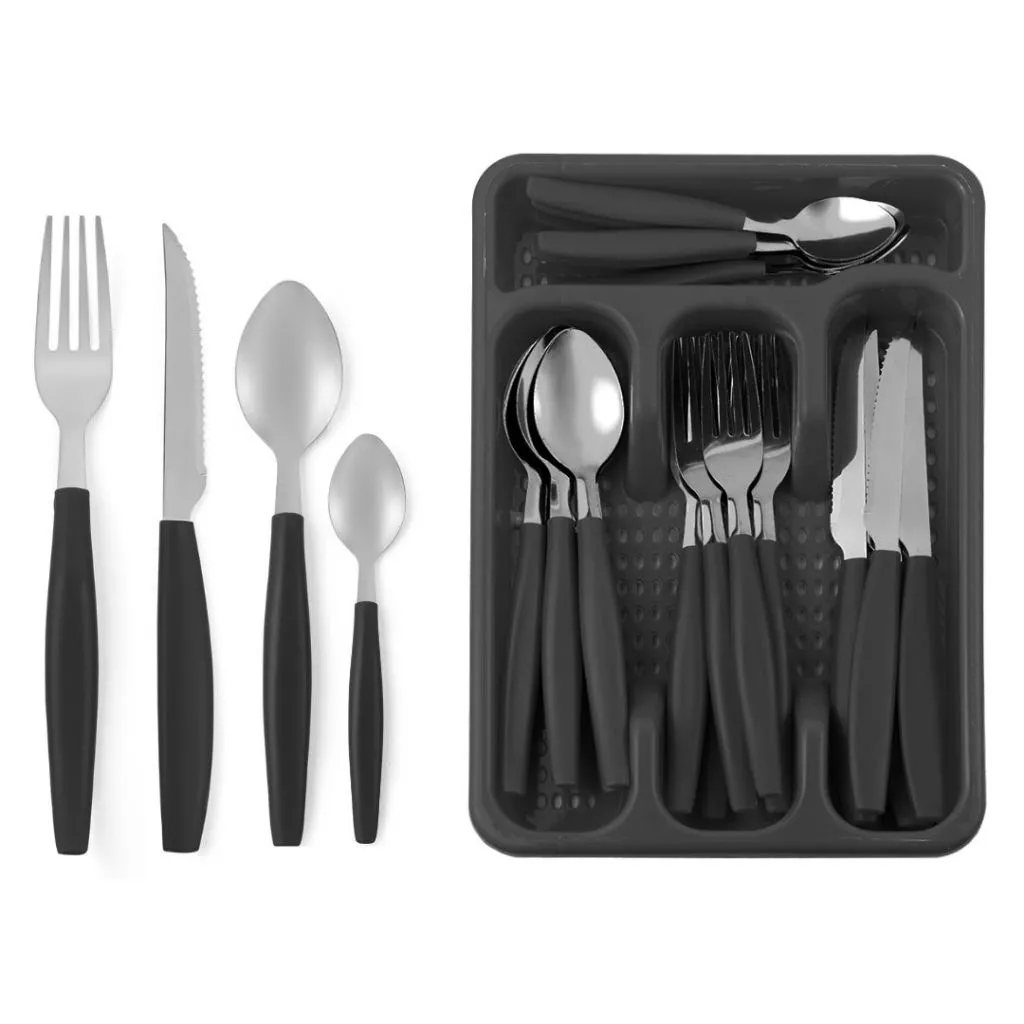Kit 25 Peças Talheres Cabo Plástico Cesto Organizador Tamanho P - Aço Inox — imagem 1