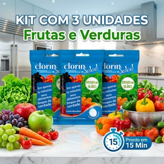 Kit c/ 3 Desinfetante Bactericida de Frutas, Legumes e Verduras - 60 Pastilhas - Clorin Salad