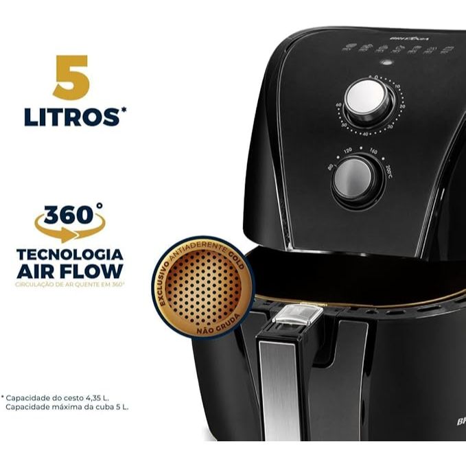 Air Fryer Britânia 5L Antiaderente Gold 1500W