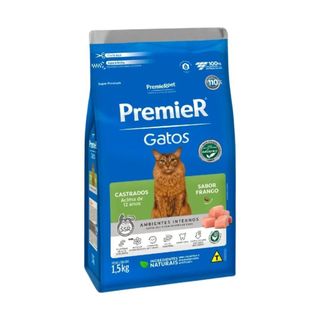 Ração Premier Gatos Castrados Acima 12 Anos Ambientes Internos Frango 1,5kg