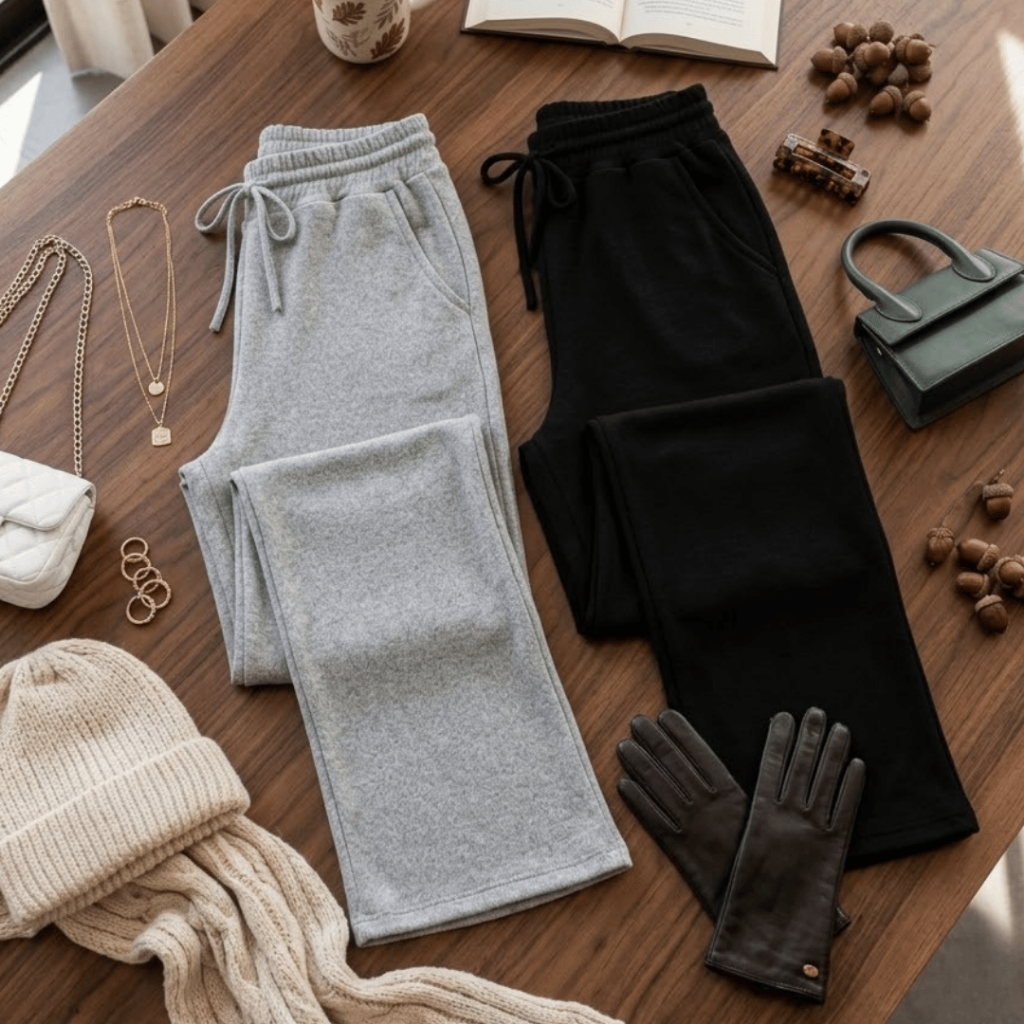Kit 2 Calças Femininas de Lanzinha Pantalona Quentinha Inverno Confortável Macia para Dia a Dia