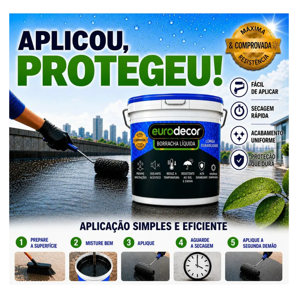 Borracha Líquida Impermeabilizante Eurodecor 4kg Branco Neve Antimofo para Paredes Telhados e Fachadas — imagem 2 de 2
