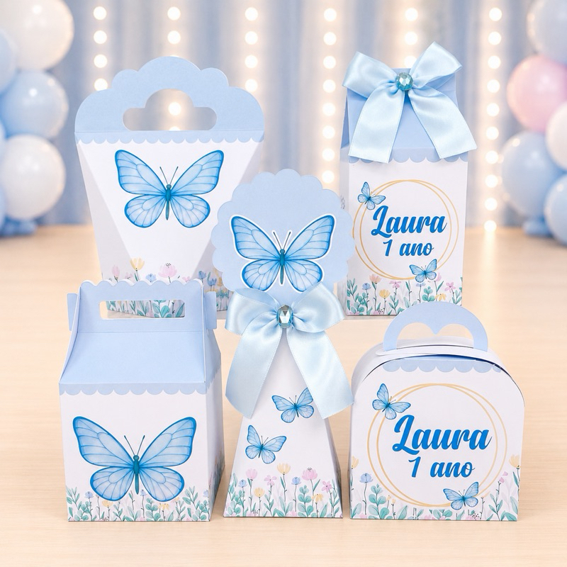 Kit Festa Jardim Encantado das Borboletas Azul Caixinhas para festa infantis lembrancinhas de aniversario decoração