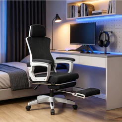 Cadeira Gamer Profissional Reclinável Giratória Ergonômica Tela Mesh Apoio para Pés Confortável Suporte Lombar Home