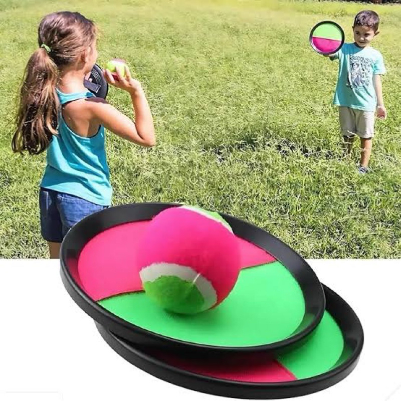 kit raquetes+bolina infantil velcro bateu colou verde e rosa esporte