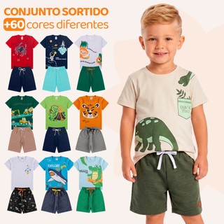 Kit Sortido 10 ou 4 Peças de Roupas Infantil Menino- 5 Camisetas + 5 Bermudas - Kit 5 Con…