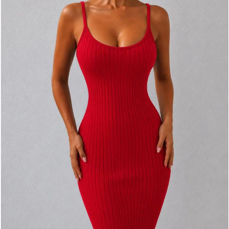 Vestido Feminino Canelado Básico Toque De Algodão Com Alça e Bojo Elástico Atrás Para Melhor Ajuste — imagem 1