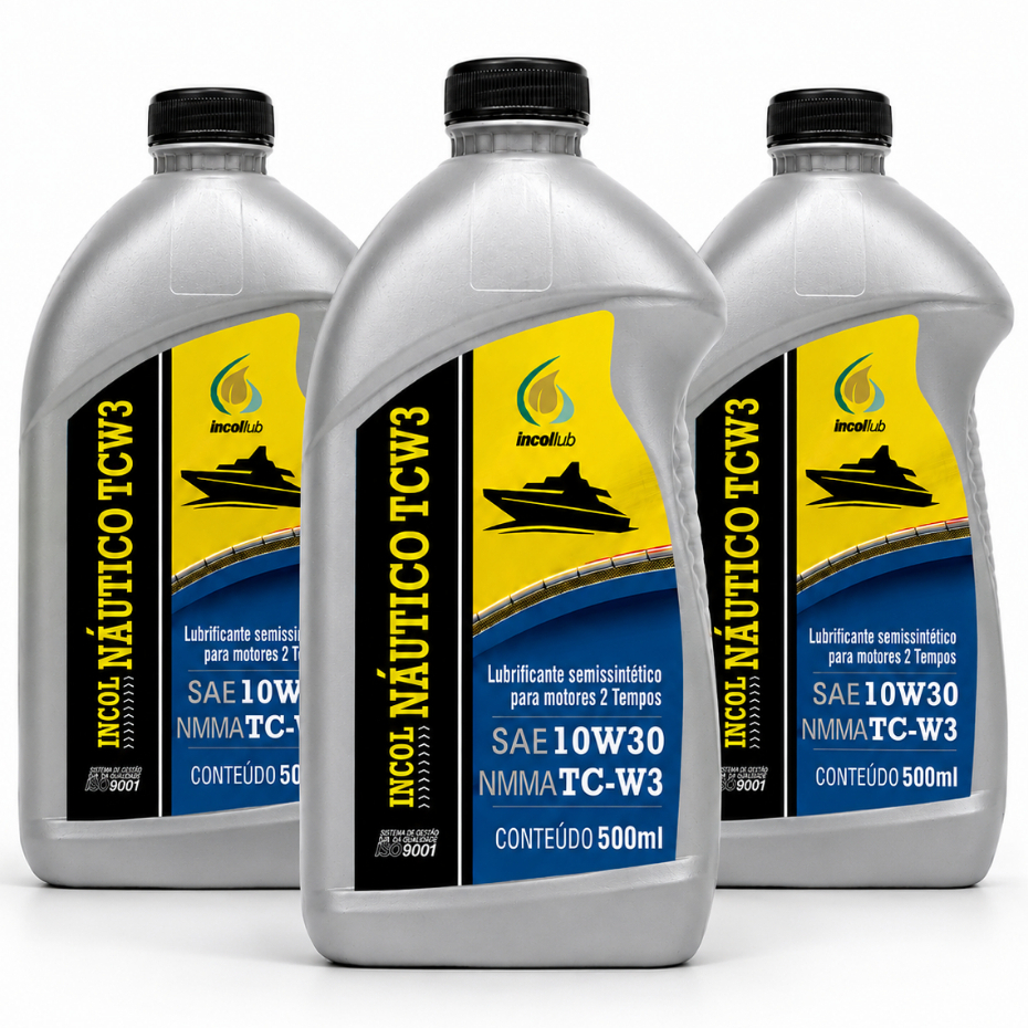Kit 3 Óleos Semissintético 2 Tempos SAE 10W30 NMMA TC-W3 Lubrificante Náutico IncolLub 500ml - Promoção !