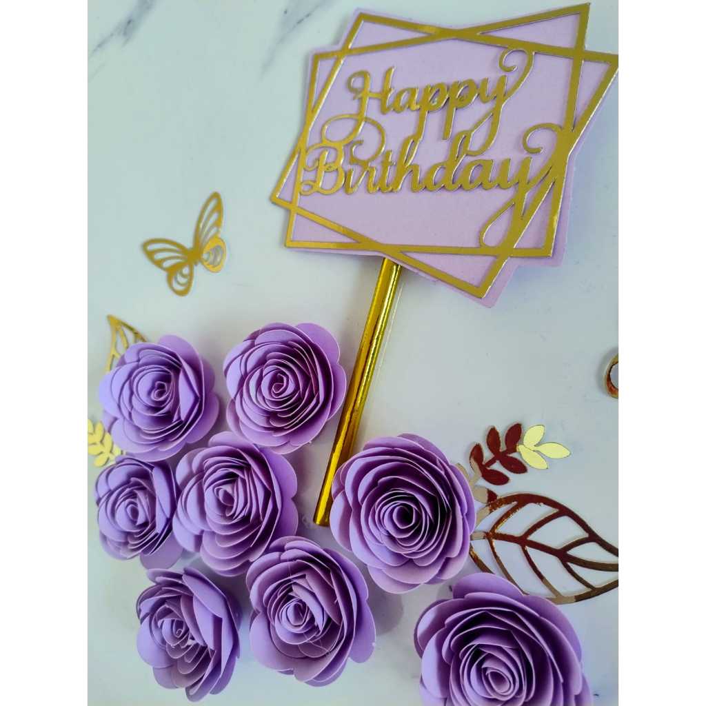 KIT TOPO DE BOLO flores lilas LUXO BORBOLETAS — imagem 2 de 2