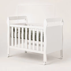 Berço Americano Soninho 2 em 1 Vira Mini Cama Rodízios Moderno Branco Compacto Quartos Infantil MDF Incluso Colchão - AV
