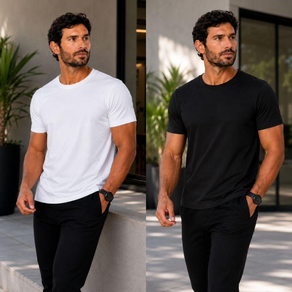 Kit 2 Camisetas Masculinas Lisas 96% Viscose 4% Elastano Manga Curta Casual Confortável