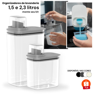 Dispenser Organizador de Lavanderia 1,5L / 2,3 Acrílico Porta Amaciante Sabão em pó Sabon…
