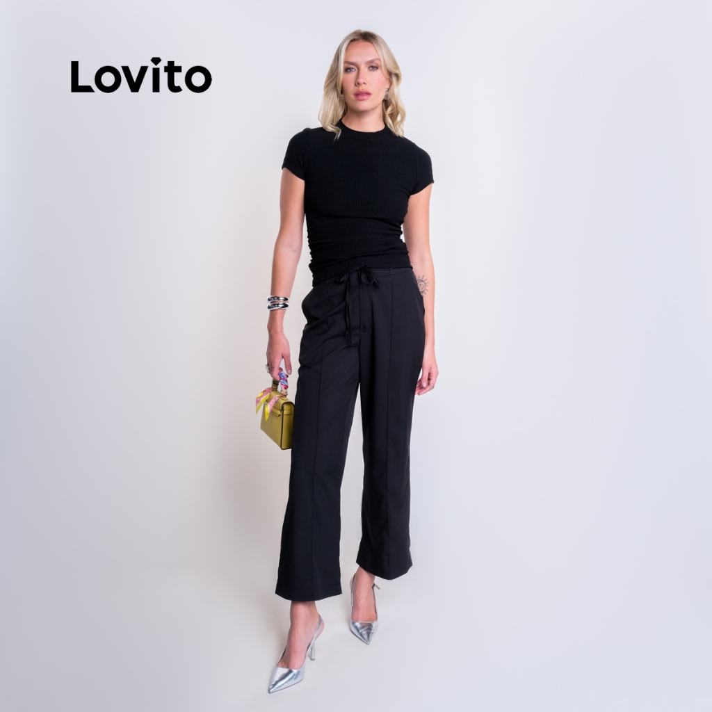 Lovito Blusa Casual Feminina com Manga Curta e Franzidos Laterais BLB15561586 · foto 2