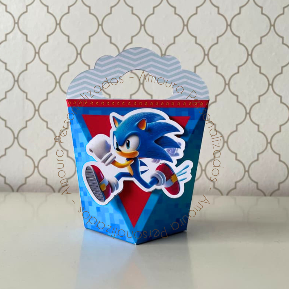 CAIXA TRIANGULOVE PERSONALIZADA PARA LEMBRANCINHAS SONIC |CAIXINHA| FESTA|ANIVERSARIO|DECORAÇÃO