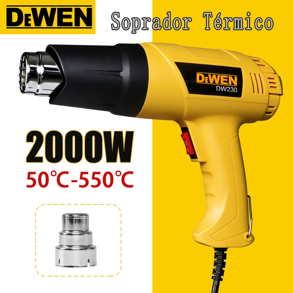 DEWEN Soprador Térmico 2000w Ar Quente 2 Estagios 550°c + Ponteiras (  soprador de cano  )
