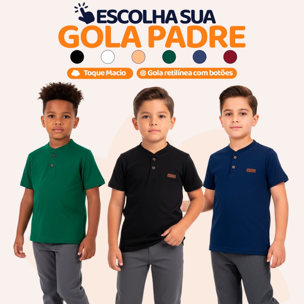 Camisa Gola Padre Infantil Menino Básica Elegante e Confortável