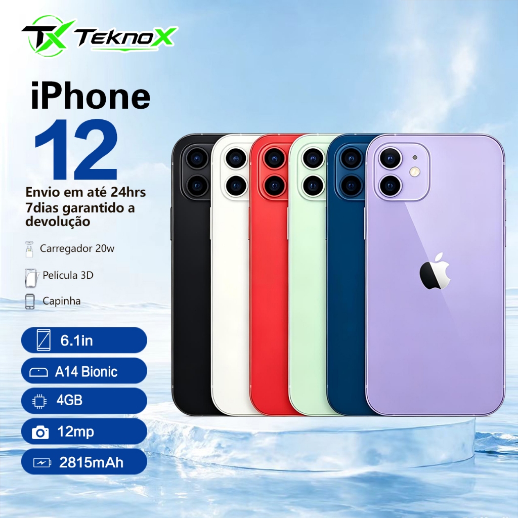 iPhone 12 64GB ou 128GB Vitrine Carregador