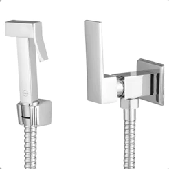 Ducha Higienica Banheiro Quadrada 100% Completa Metal Cromado Brilhante Aço Inox Com Registro Suporte E Mangueira
