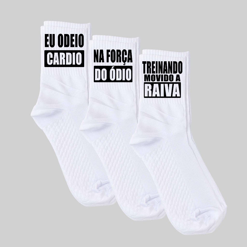 Kit 3 Pares Meias Esportivas Unissex com Tecido Respirável para Mais Conforto Frases Engraçadas Treino