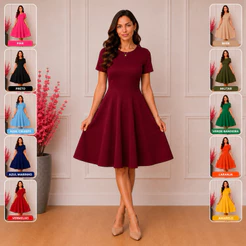 Vestido Feminino Ana Saia Godê A PRONTA ENTREGA!!! Rodado Soltinho Boneca Moda Evangélica Manga Curta Cristã Cores Lisas