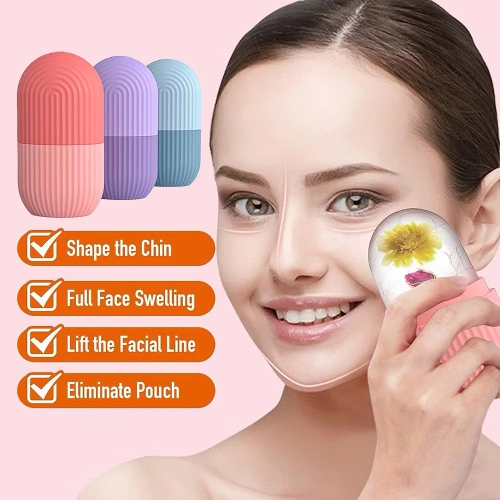 Kit Massageador Facial com Cubos de Gelo de Silicone