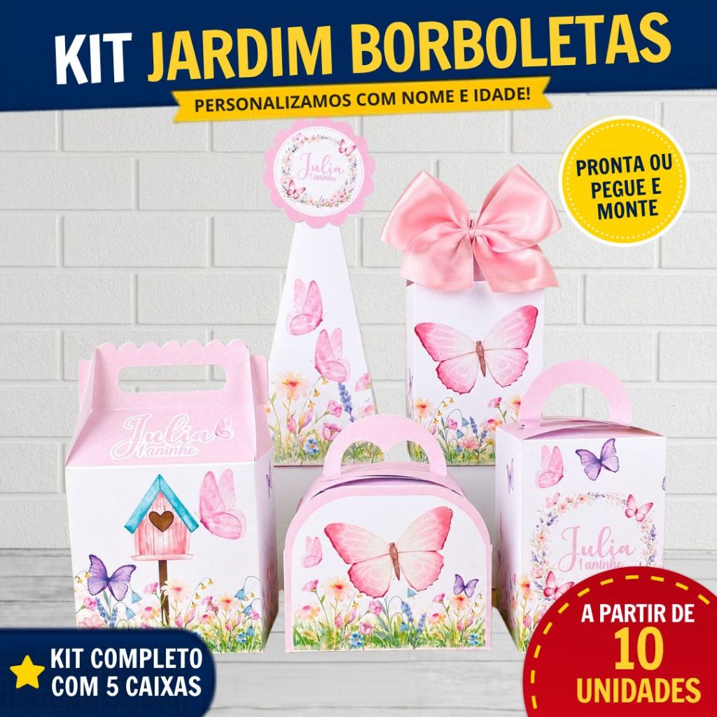 Caixinhas Jardim Encantado das Borboletas Personalizadas com Nome e Idade para Lembrancinha de Festa