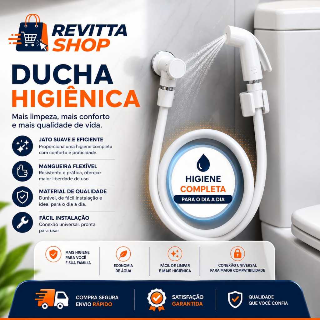 Kit Ducha Higiênica PVC Branco com Registro e Mangueira para Banheiro