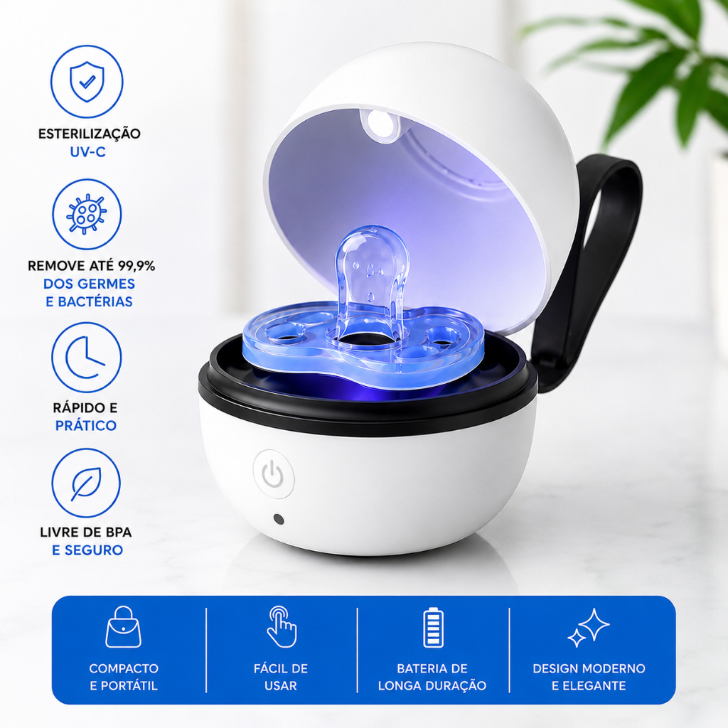 Esterilizador De Chupeta UV Portátil Recarregável UV-C Elimina 99,9% Dos Germes e Bactérias