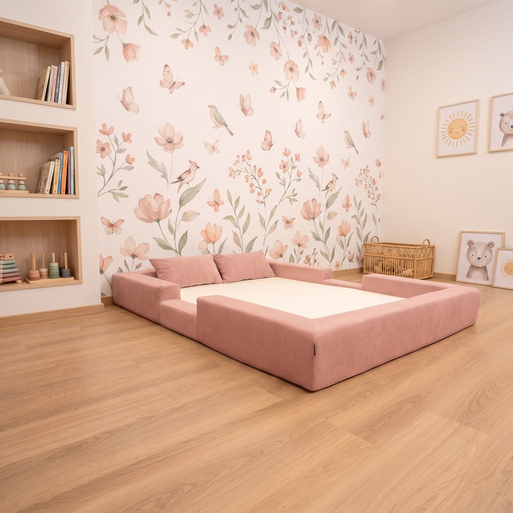 Cama Montessoriana Casal Ninho 100% Espuma Rosa Keiko