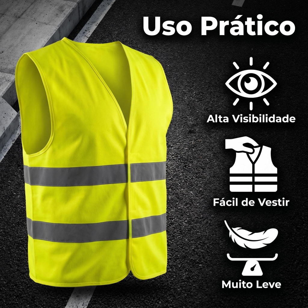 Colete de Segurança Refletivo Alta Visibilidade Uso Diário Resistente