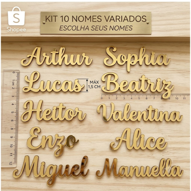 Nomes em Acrílico para Laços Lembrancinhas Aniversário Festas Comemorações Brindes Luxo Apliques Personalizado