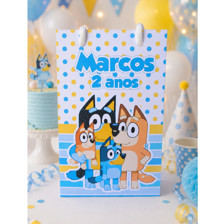 PEGUE E MONTE - Sacolinha Surpresa Personalizada Bluey Menino - Com Alça