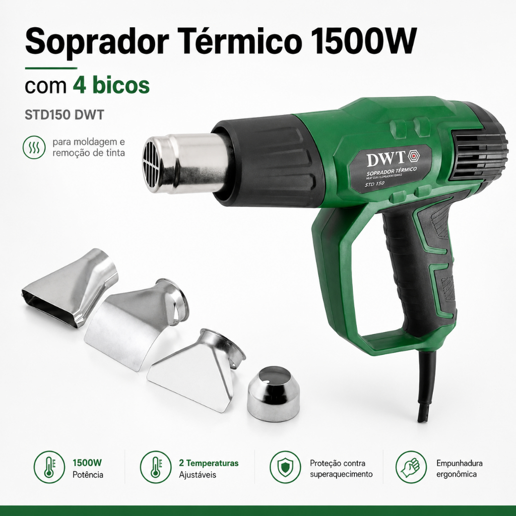 Soprador Térmico 1500W STD150 com 4 Bicos para Tinta e PVC DWT
