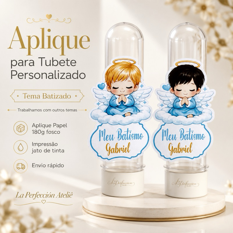 Aplique para Tubete Batizado 20/30/40/50 un Lembrancinha Batismo Aplique Batismo Menino