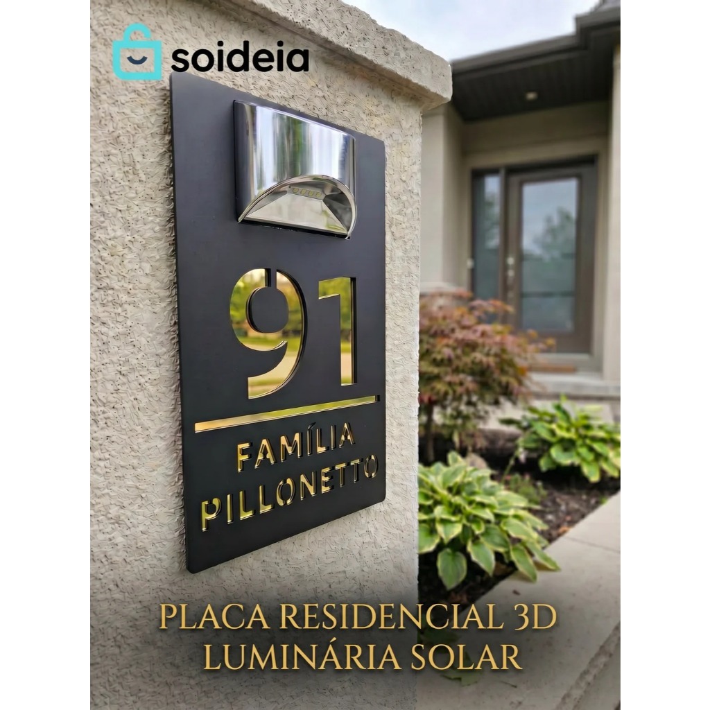Placa Residencial Personalizada com Energia Solar Endereço Número Casa Empresa em ACM Alta Durabilidade