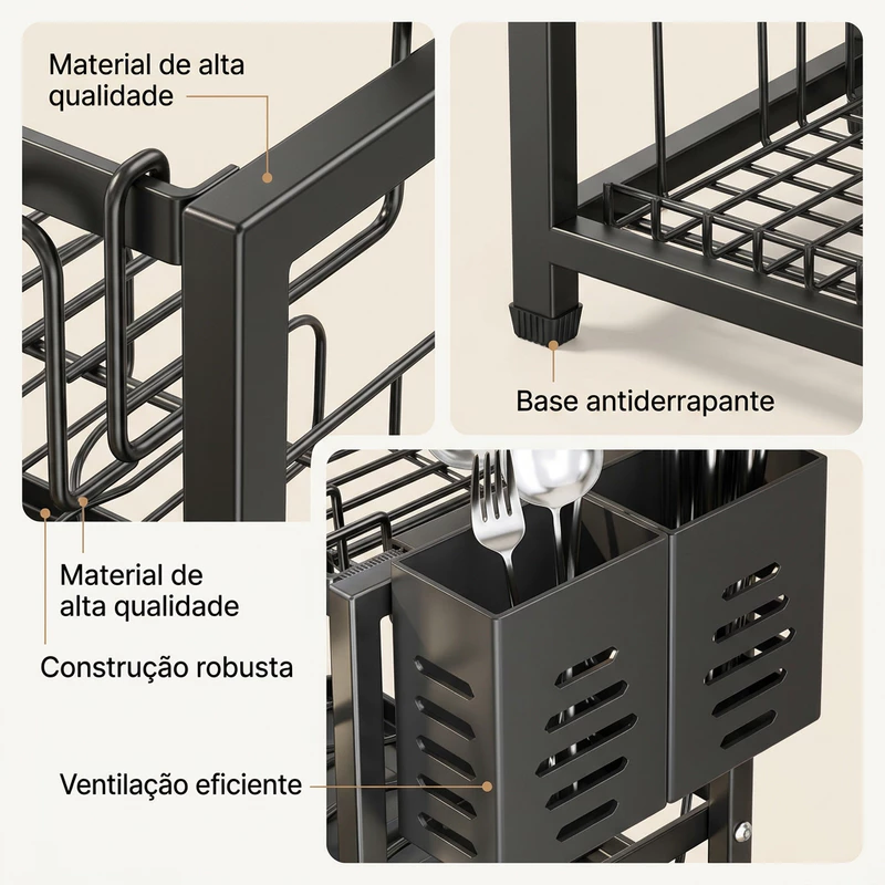Escorredor de Louça 2 Andares em Aço Carbono Preto — foto 4