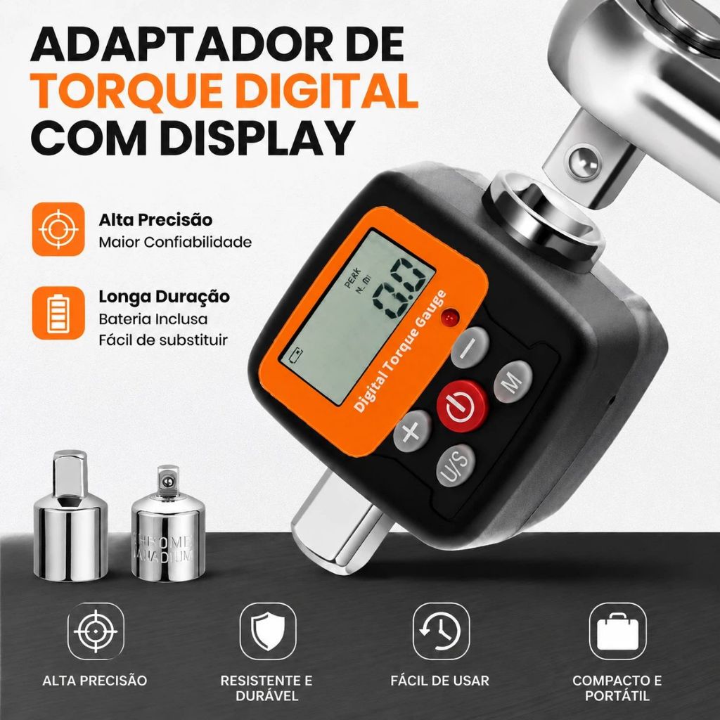 Adaptador Para Chave De Torque Com Visor Digital – Conversor De Torque De Alta Precisão Para Uso Profissional
