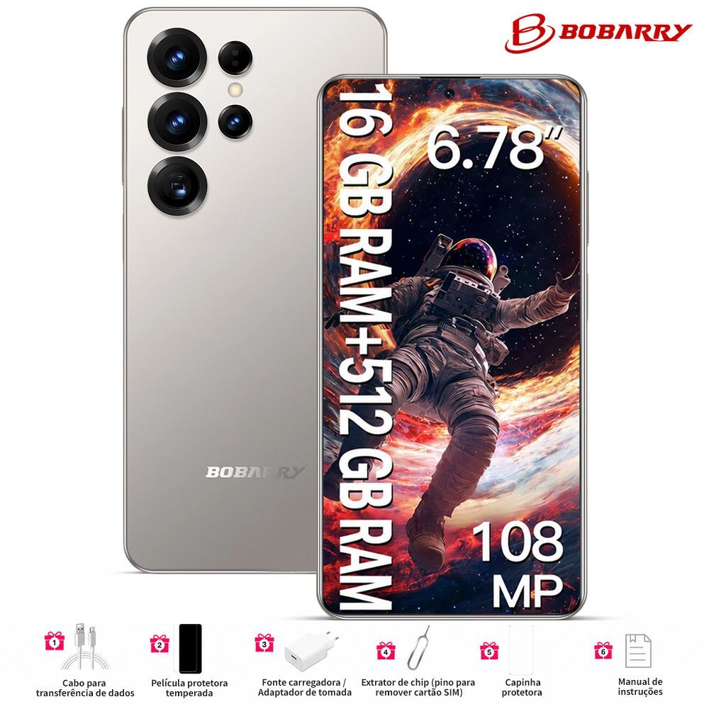 【Promoção por tempo limitado】Smartphone Bobarry S25 Ultra 6,78 polegadas 16GB+512GB 8000mAh Android 15 5G Dual-SIM