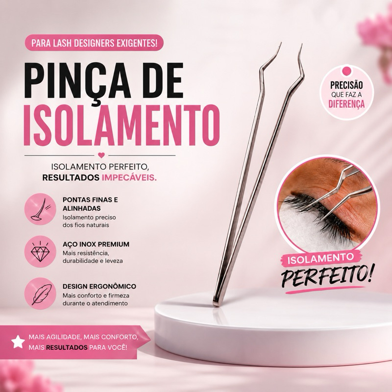 Pinça de Isolamento e Separação Profissional para Extensão de Cílios Fio a Fio em Aço Inox