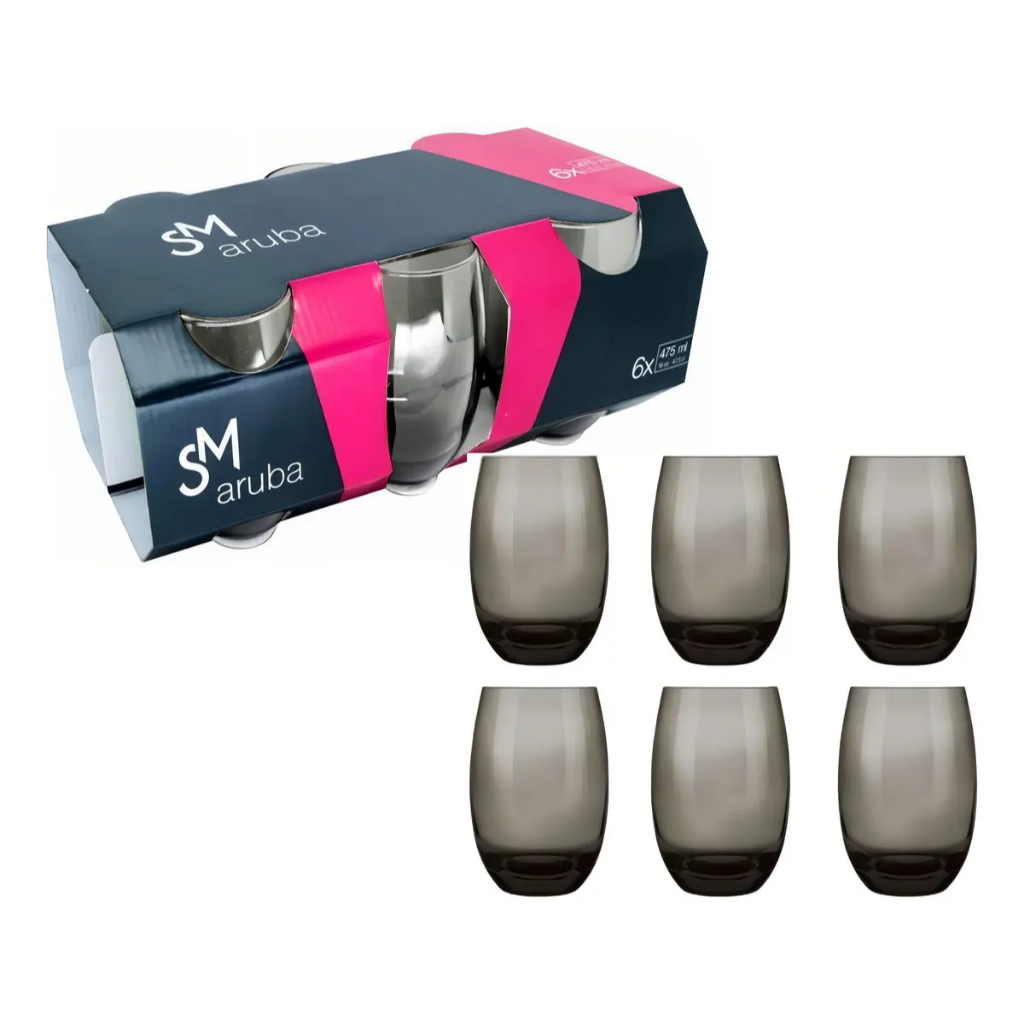 Jogo De Copos Aruba 465ml 6 Peças Fume